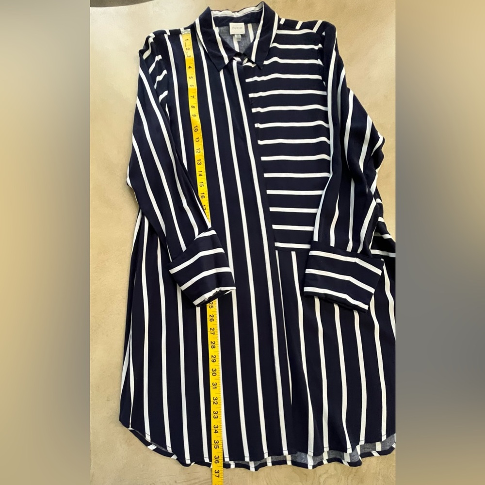 Cupio Navy and White Striped Button-Front Shirt - Picture 6 of 10